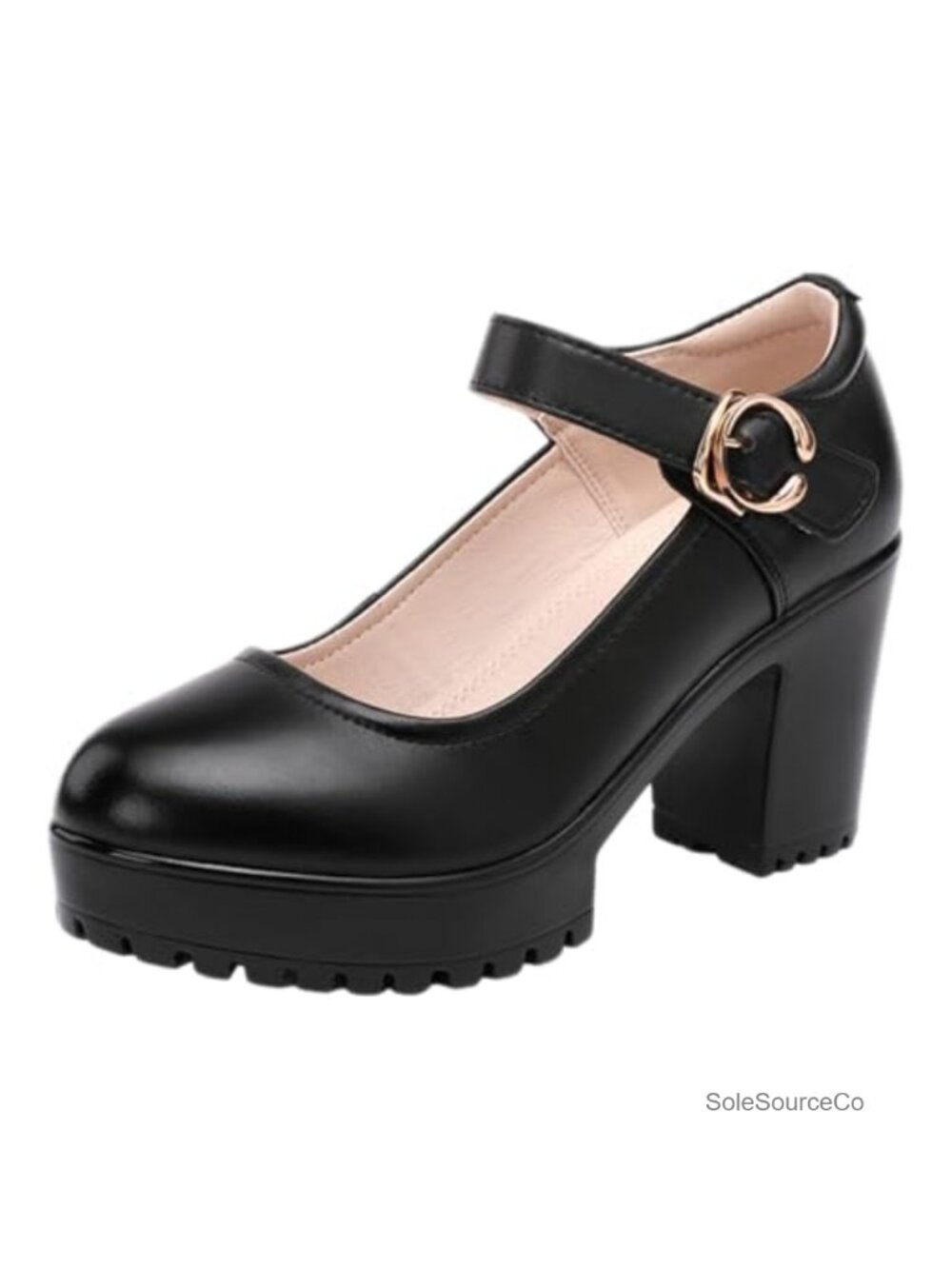 Chunky Heel Platform Mary Jane Pumps Round Toe Ankle Strap Block Heel